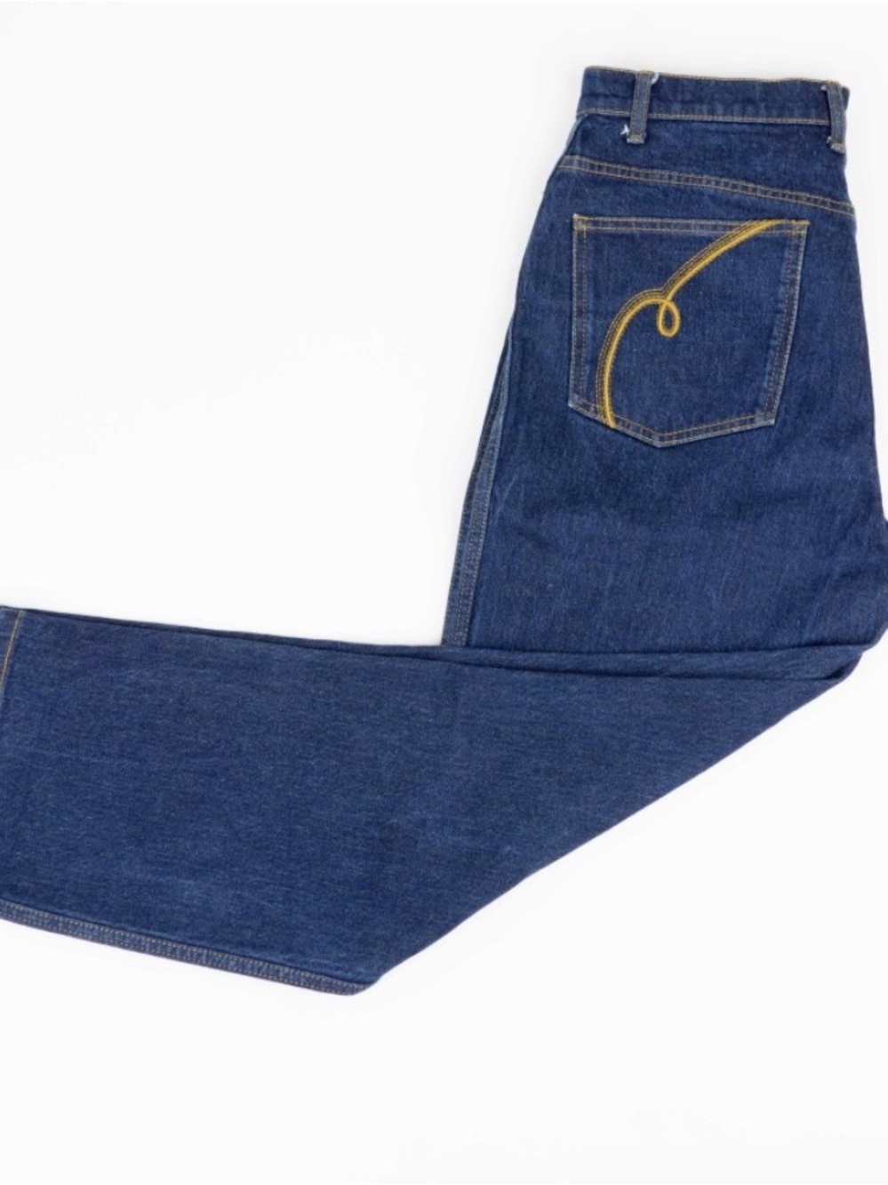 Tory Burch Dark Blue Straight Jeans with Yellow Pocket Stitch